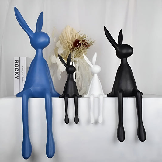 ResinLux Lapin de Pâques - Décoration moderne en résine noir/blanc/bleu
