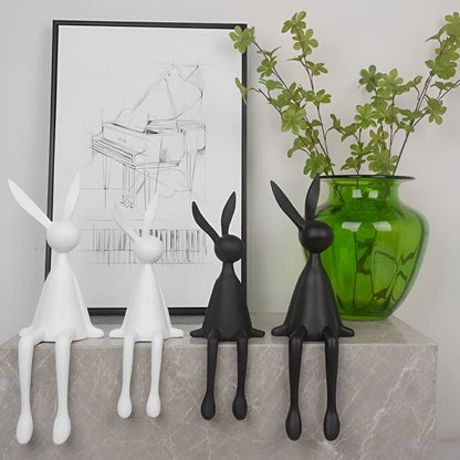 ResinLux Lapin de Pâques - Décoration moderne en résine noir/blanc/bleu