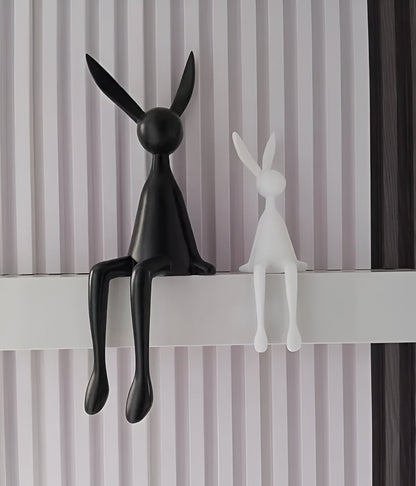 ResinLux Lapin de Pâques - Décoration moderne en résine noir/blanc/bleu