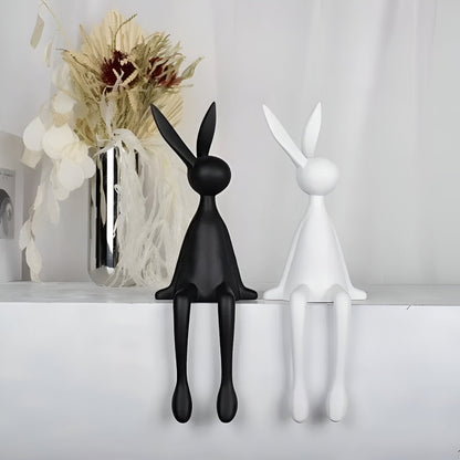 ResinLux Lapin de Pâques - Décoration moderne en résine noir/blanc/bleu