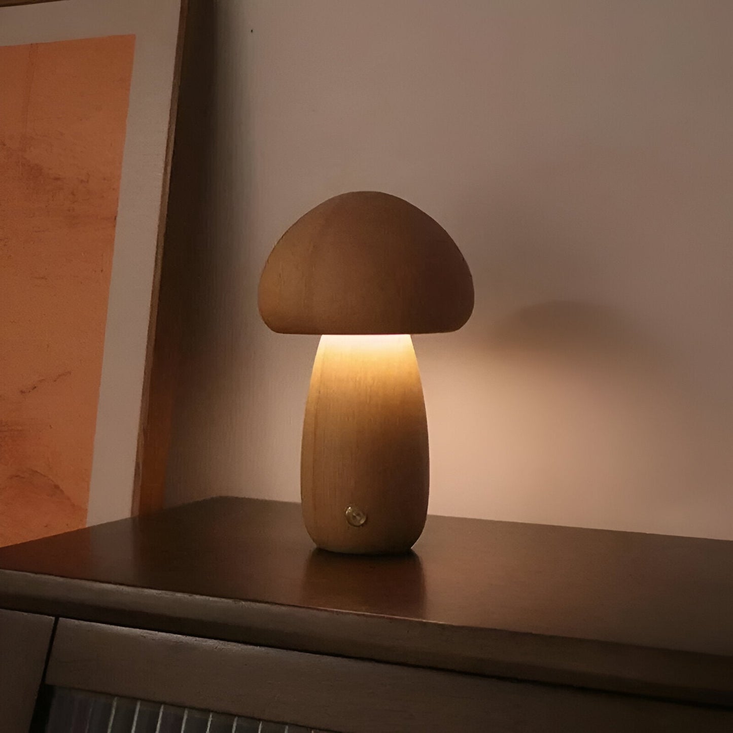 Lampe Tactile En Bois En Forme De Champignon