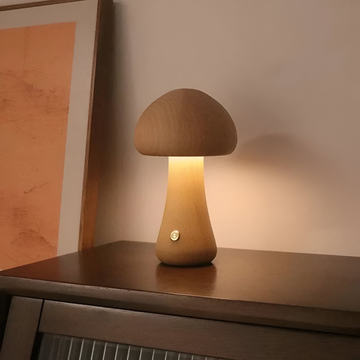 Lampe Tactile En Bois En Forme De Champignon