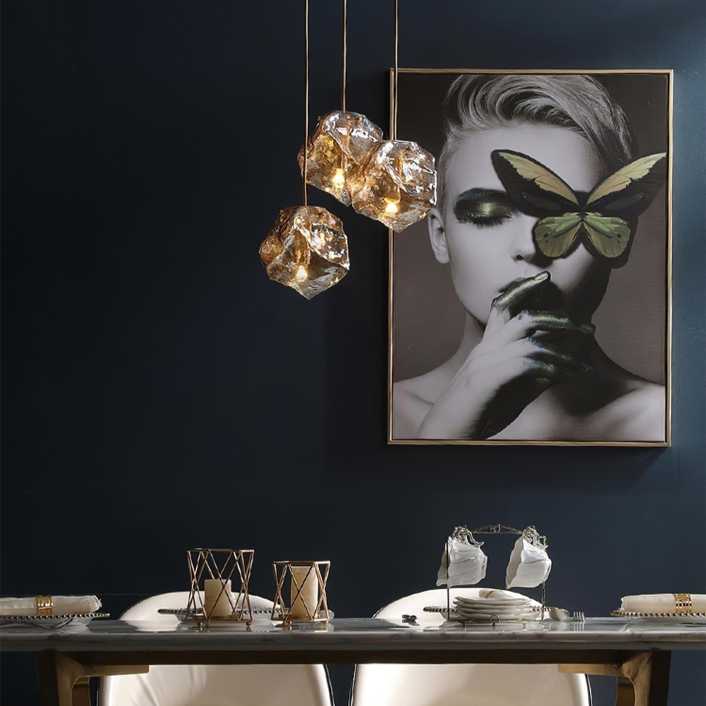 Aria – Lampe pendante en verre de glace et laiton