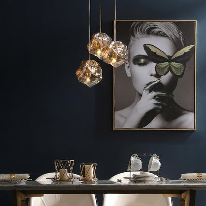 Aria – Lampe pendante en verre de glace et laiton