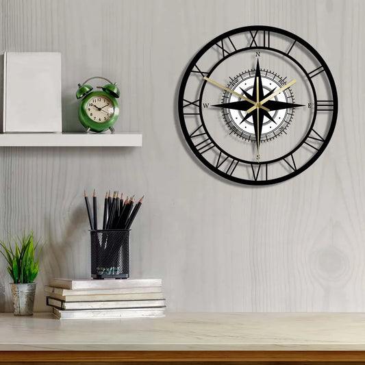 Horloge Décorative Silencieuse avec Compas en Acrylique