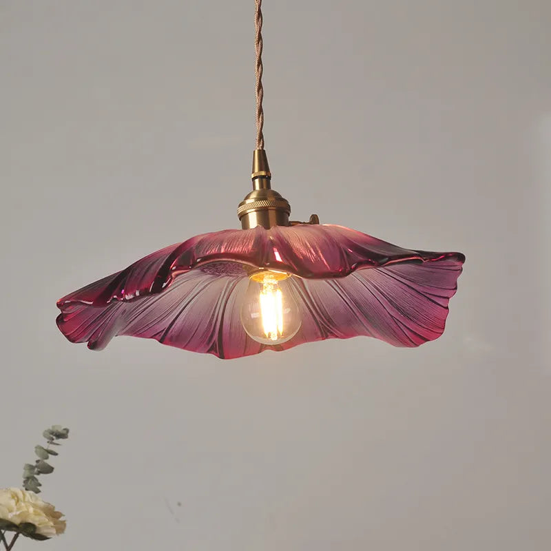 Lustre Florale en Verre Artificiel et Laiton