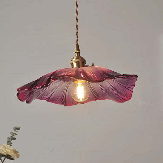 Lustre Florale en Verre Artificiel et Laiton