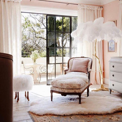 Elysia – Moderne Plumes d'autruche et Lampe de sol en métal