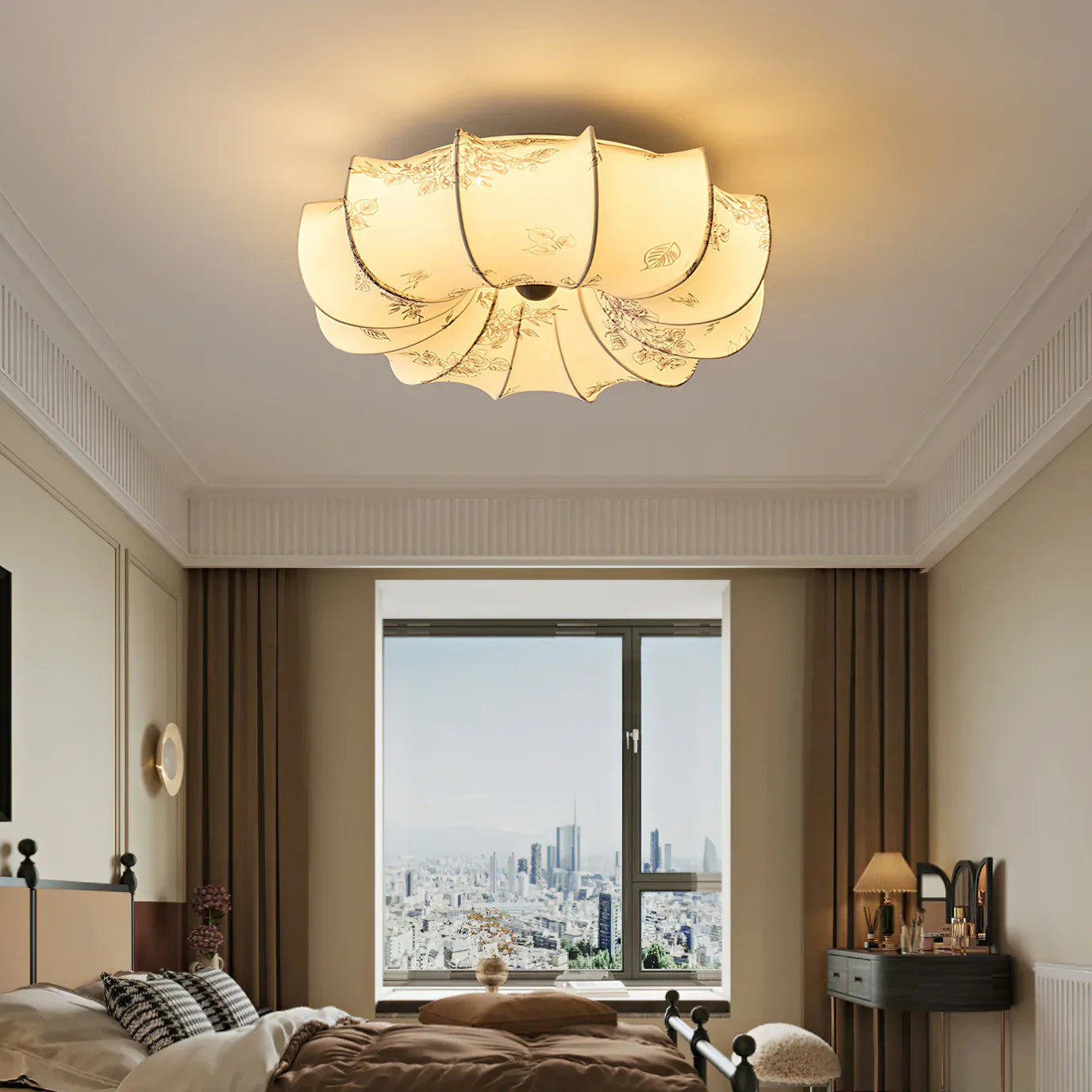 Nicole – Plafonnier rétro français avec abat-jour en tissu