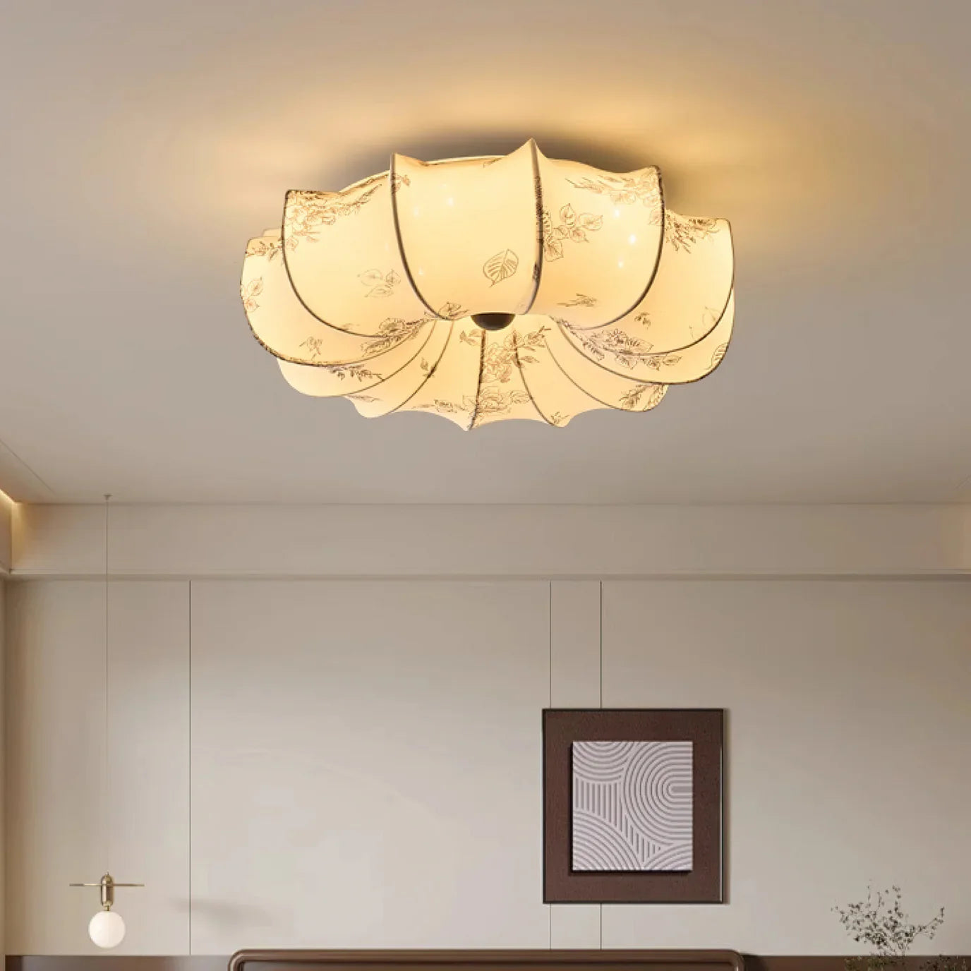 Nicole – Plafonnier rétro français avec abat-jour en tissu