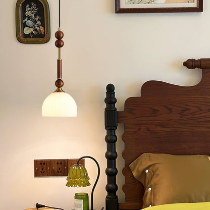 Romy – Suspension style romain avec verre, bois et laiton