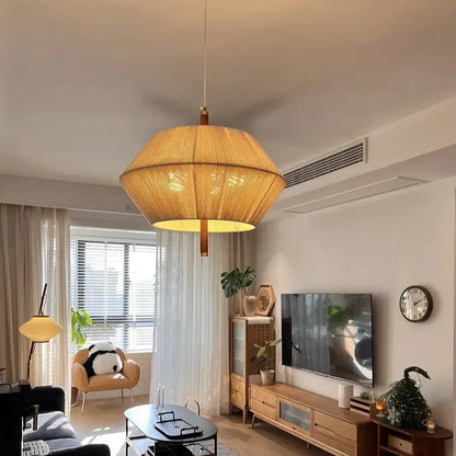 Suki – Rétro Bois Tissu Chambre-Pendelleuchte