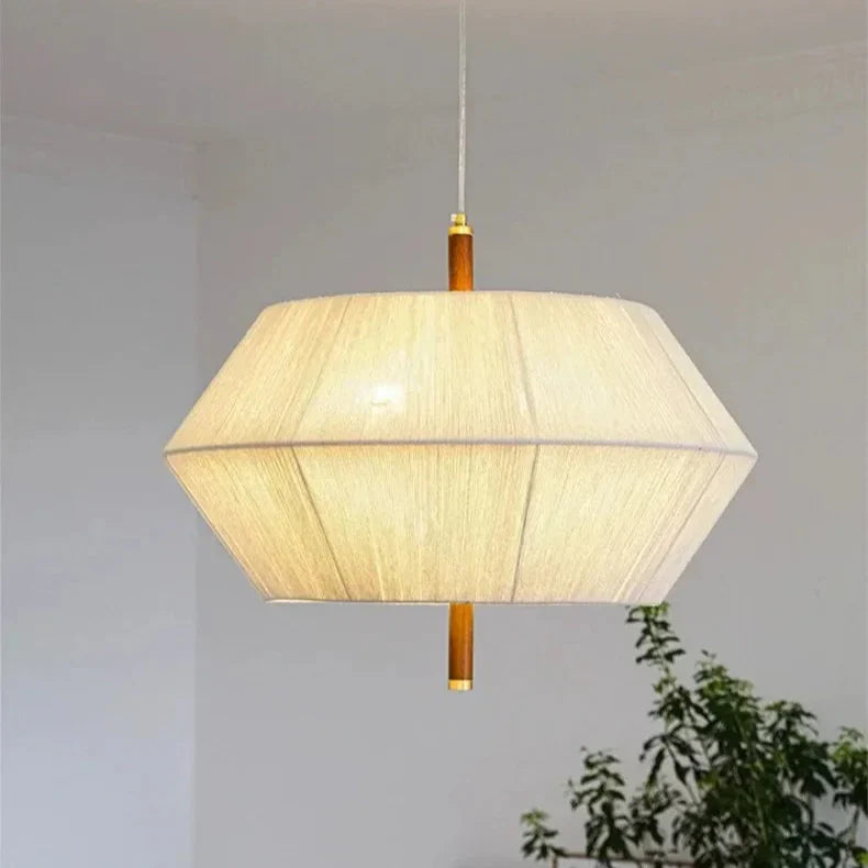 Suki – Rétro Bois Tissu Chambre-Pendelleuchte