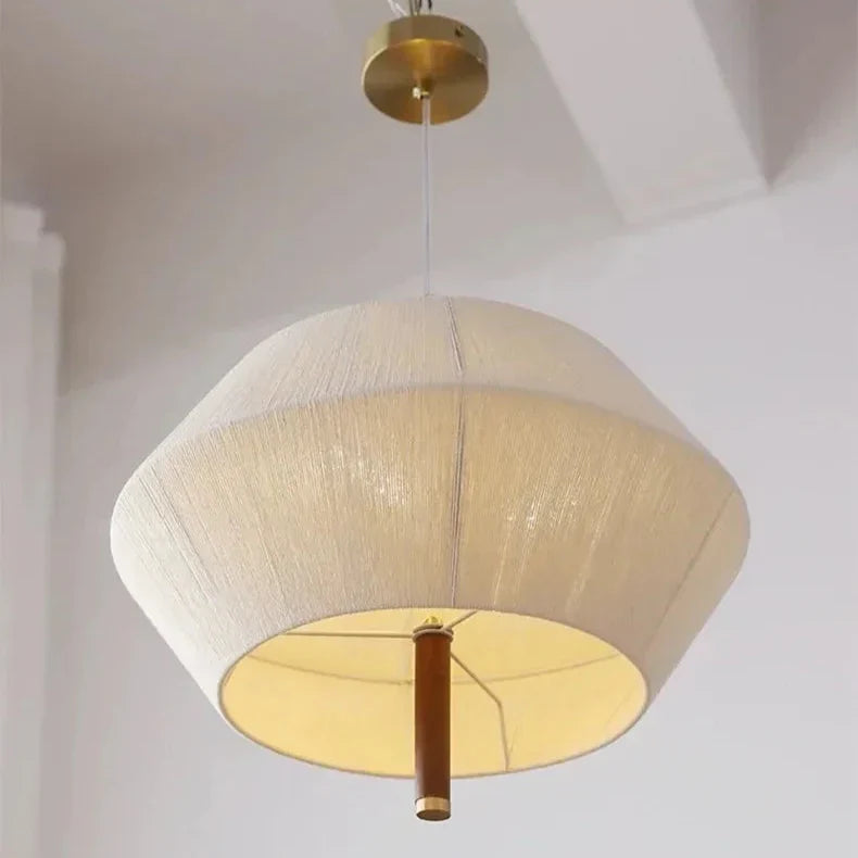 Suki – Rétro Bois Tissu Chambre-Pendelleuchte