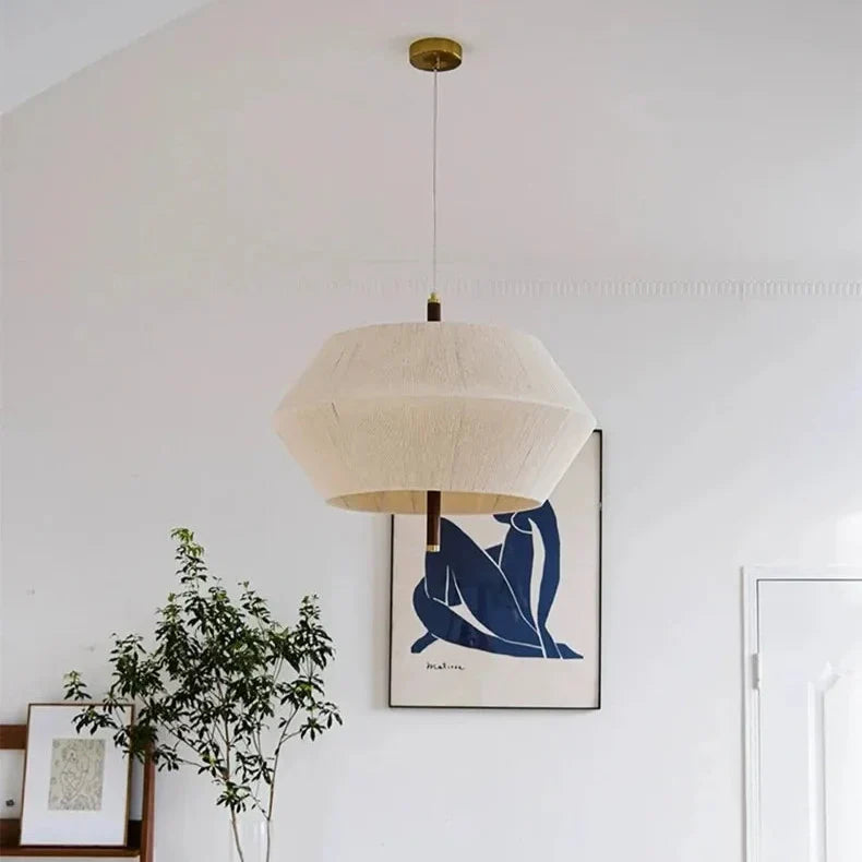 Suki – Rétro Bois Tissu Chambre-Pendelleuchte