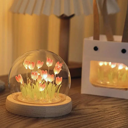 Florina – Lampe de nuit tulipes fait main avec abat-jour en verre