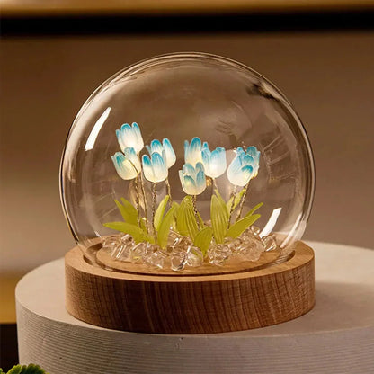 Florina – Lampe de nuit tulipes fait main avec abat-jour en verre