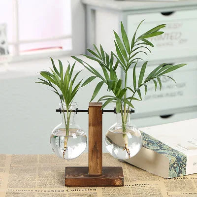Vase En Verre Et Bois Pour Terrarium