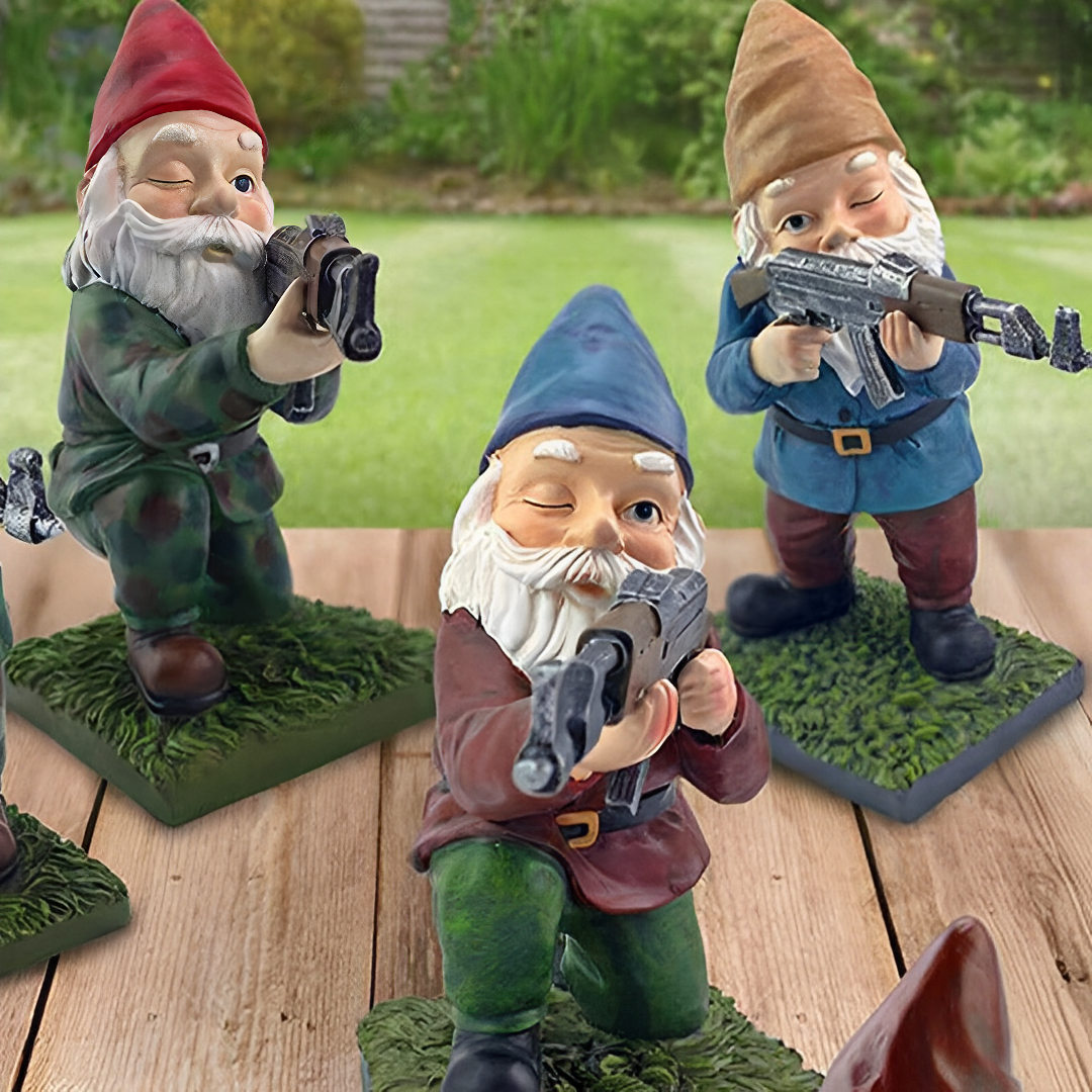 Gunner – Nain de jardin en uniforme de camouflage pour accents extérieurs amusants