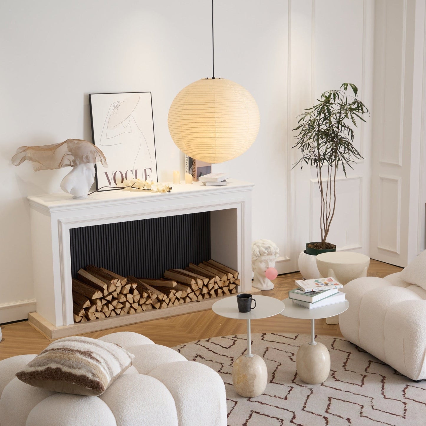 Naoko – Lustre LED Rond en Papier Xuan