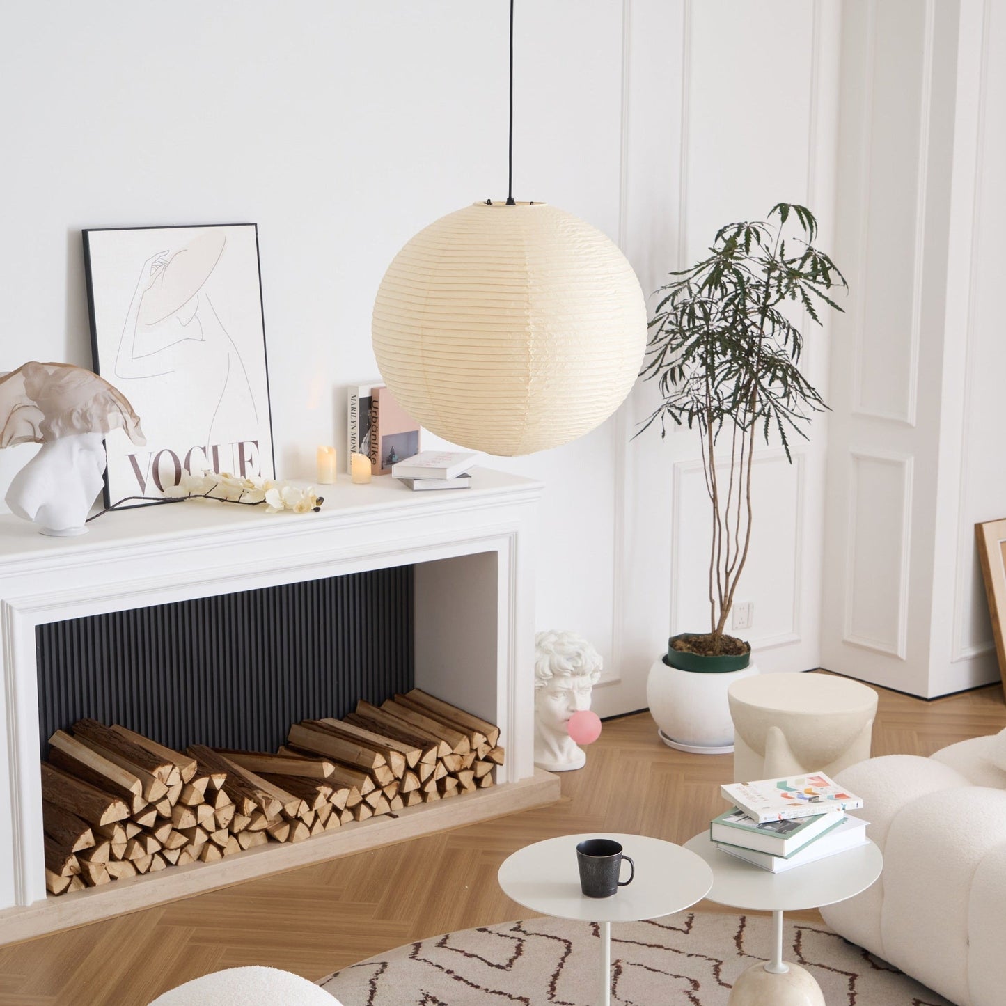 Naoko – Lustre LED Rond en Papier Xuan