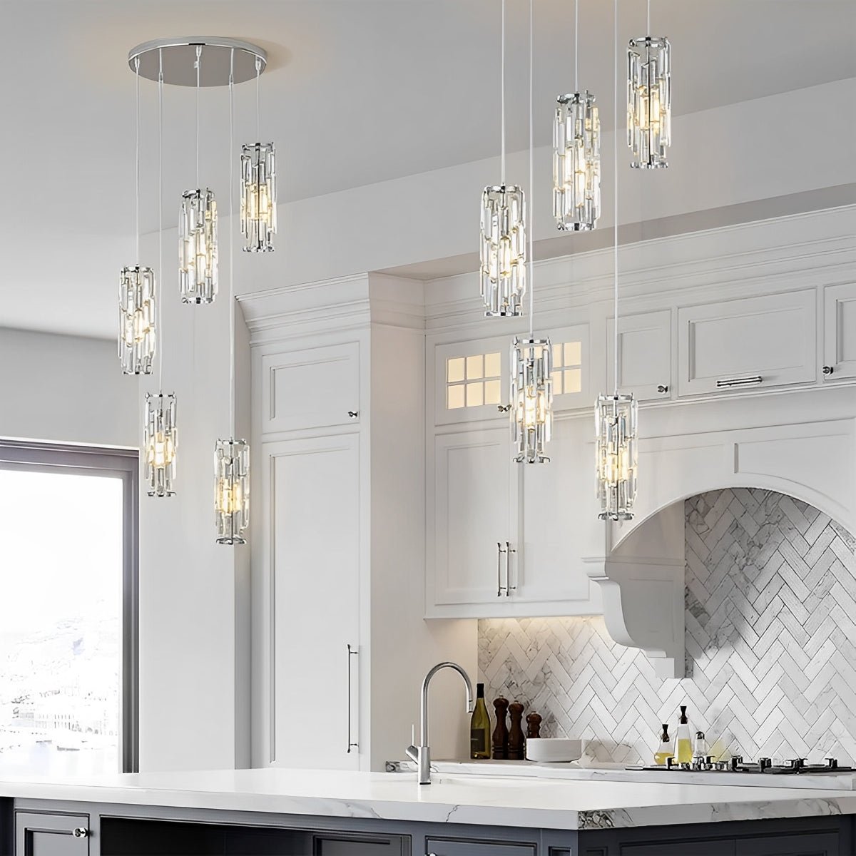 Seraphina – Suspension Créative en Fer, Cristal et Verre