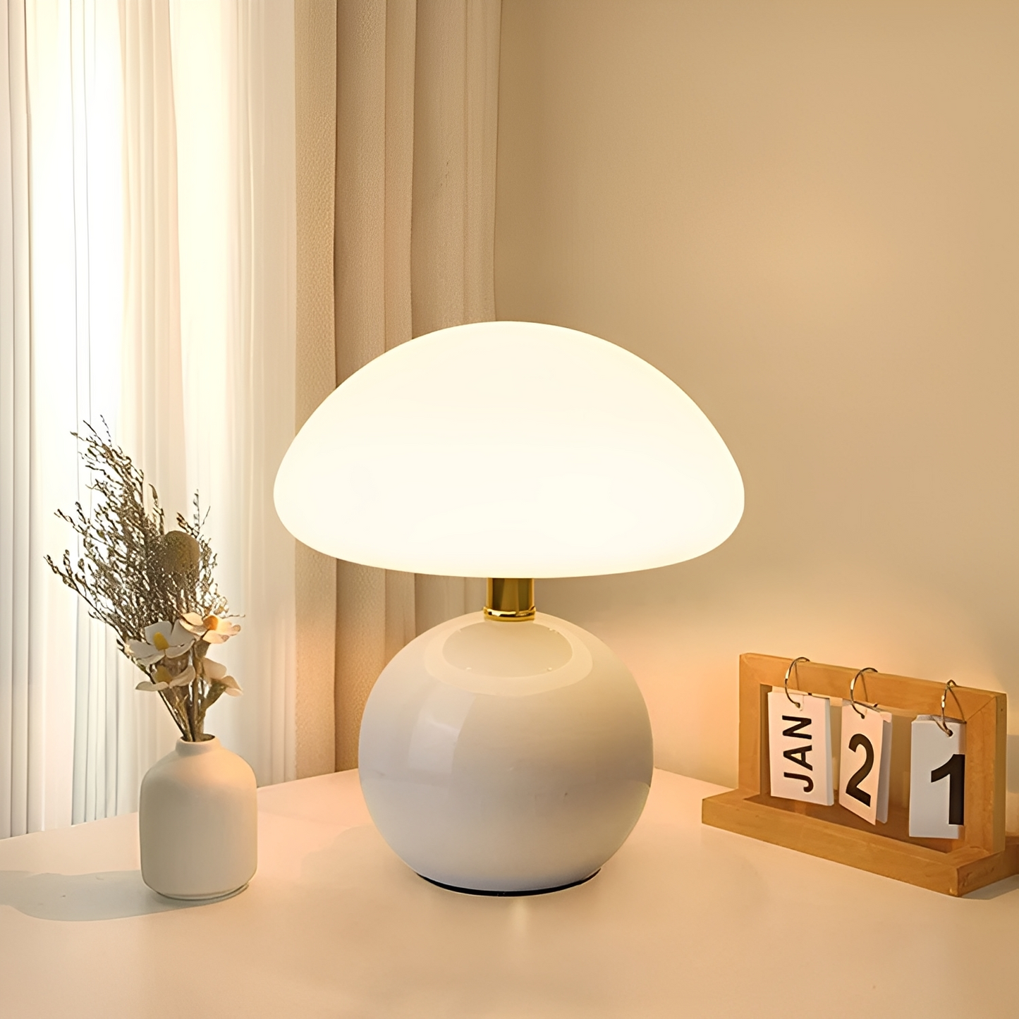 Nelly – Lampe de table champignon moderne au design givré