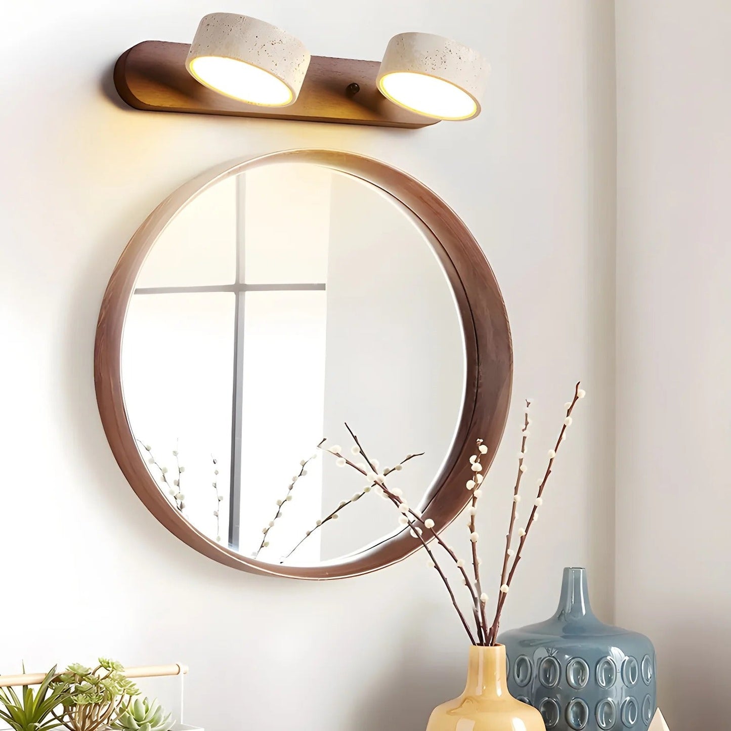 Naomi – Lampe miroir LED en bois & pierre