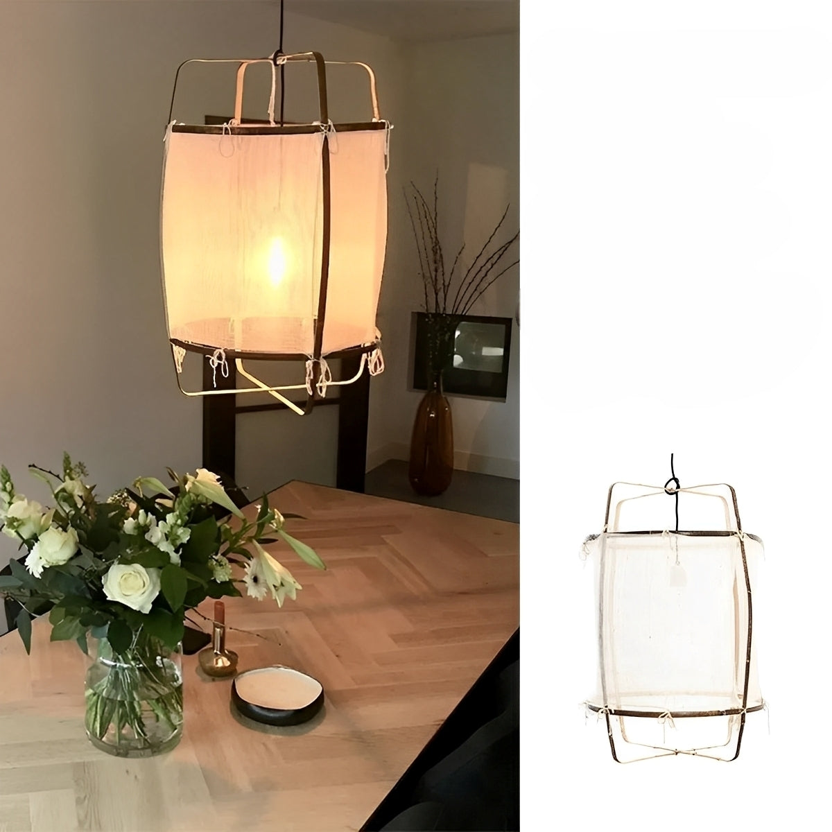 Yuka – Plafonnier Minimaliste en Gaze et Bambou