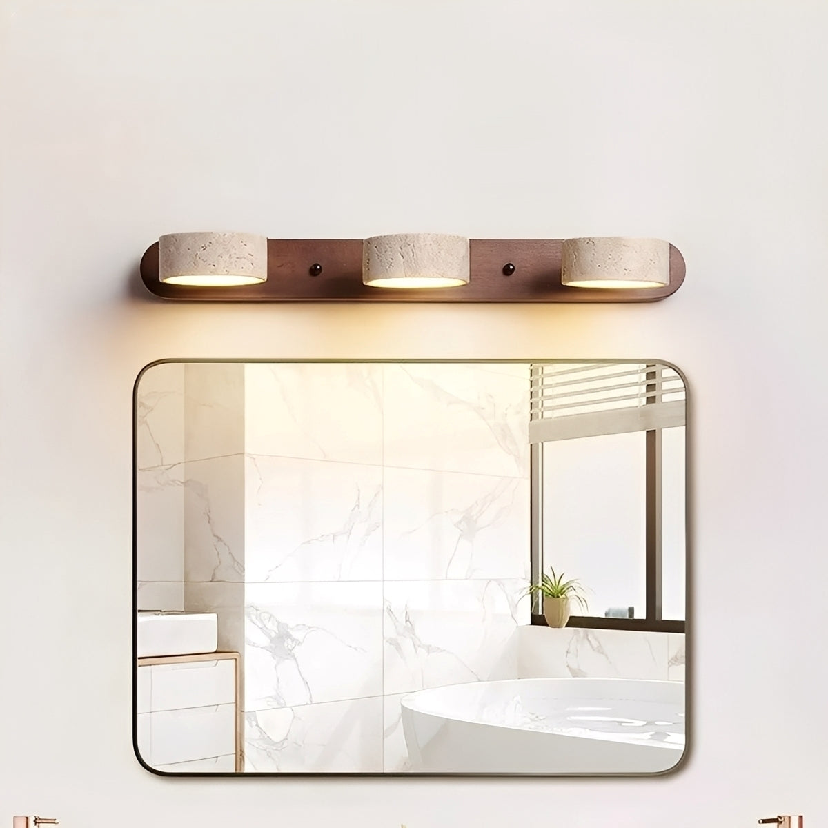 Naomi – Lampe miroir LED en bois & pierre