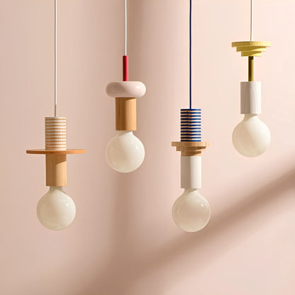 Tsubaki – Lampe Suspendue en Bois Géométrique et Colorée