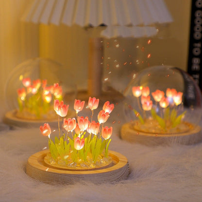 Florina – Lampe de nuit tulipes fait main avec abat-jour en verre