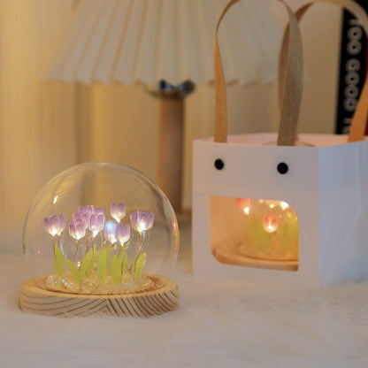 Florina – Lampe de nuit tulipes fait main avec abat-jour en verre