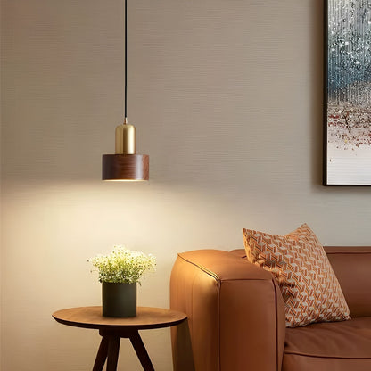 Roux – Lustre Vintage en Laiton et Bois de Noyer