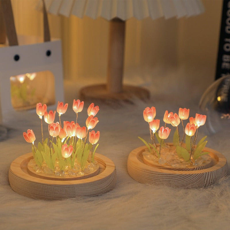 Florina – Lampe de nuit tulipes fait main avec abat-jour en verre