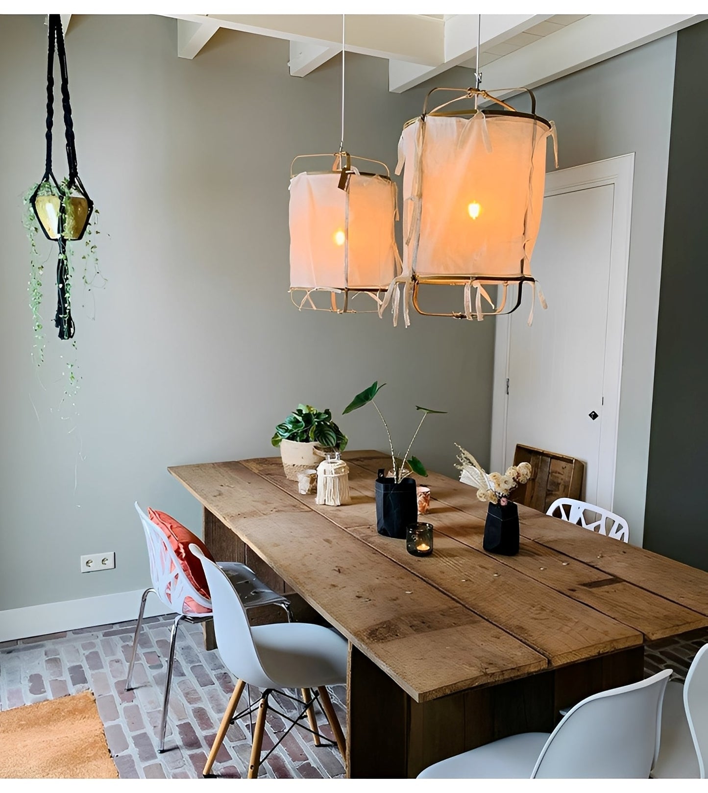 Yuka – Plafonnier Minimaliste en Gaze et Bambou