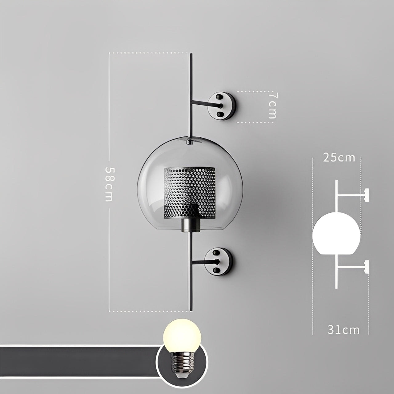Valerio – Applique Murale Boule en Verre Rétro