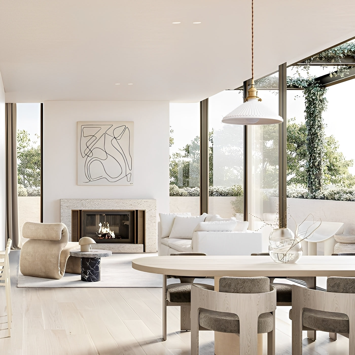 Ines – Petite Lampe Suspendue en Céramique avec Détails en Laiton