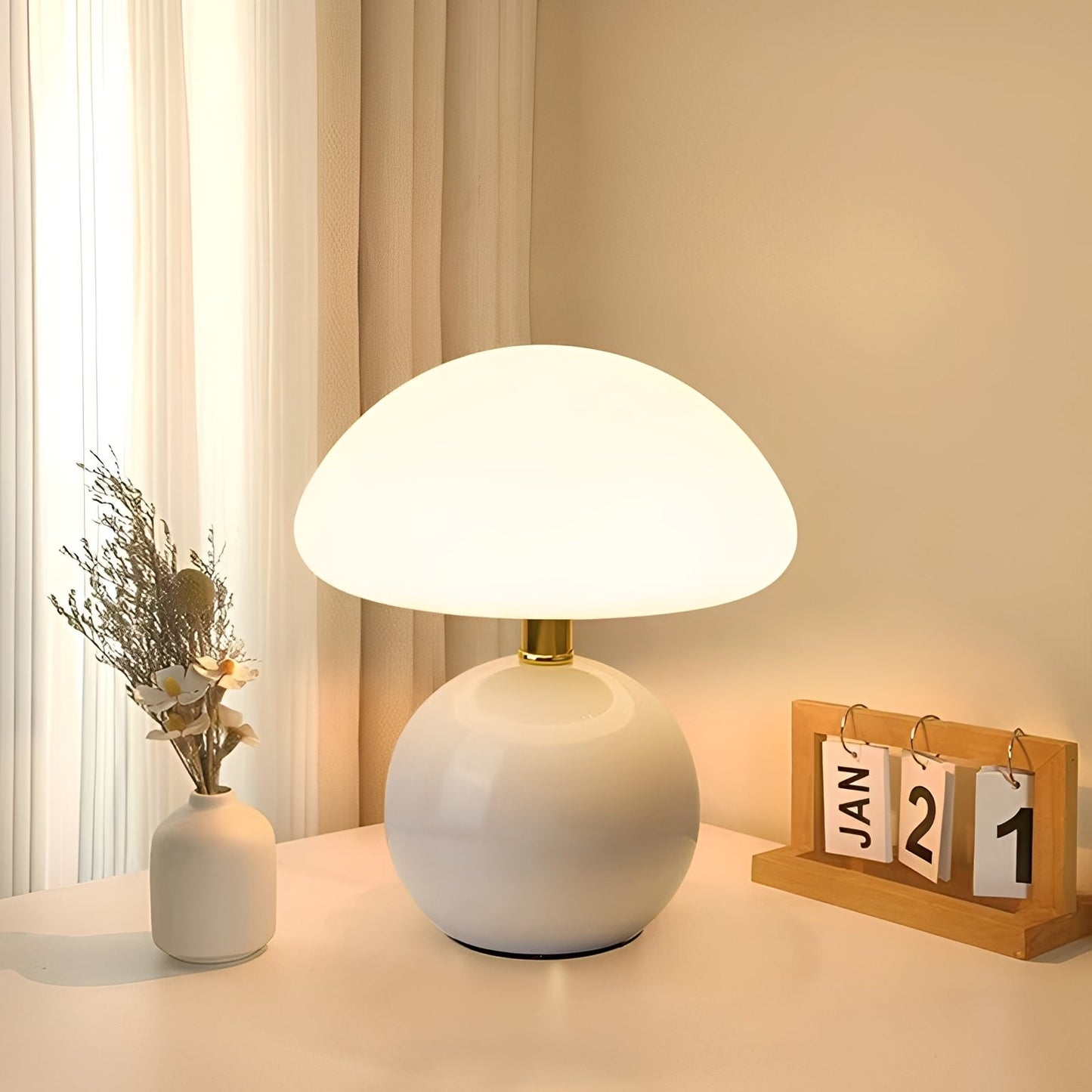 Nelly – Lampe de table champignon moderne au design givré